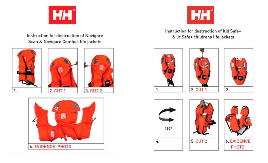 Instrukcja niszczenia kamizelek NAVIGARE COMFORT, NAVIGARE SCAN, KID SAFE+, JR SAFE+