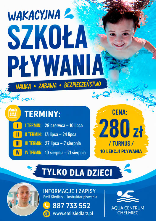 Wakacyjna Szkoła Pływania Chełmiec 2026 - instruktor Emil Siedlarz