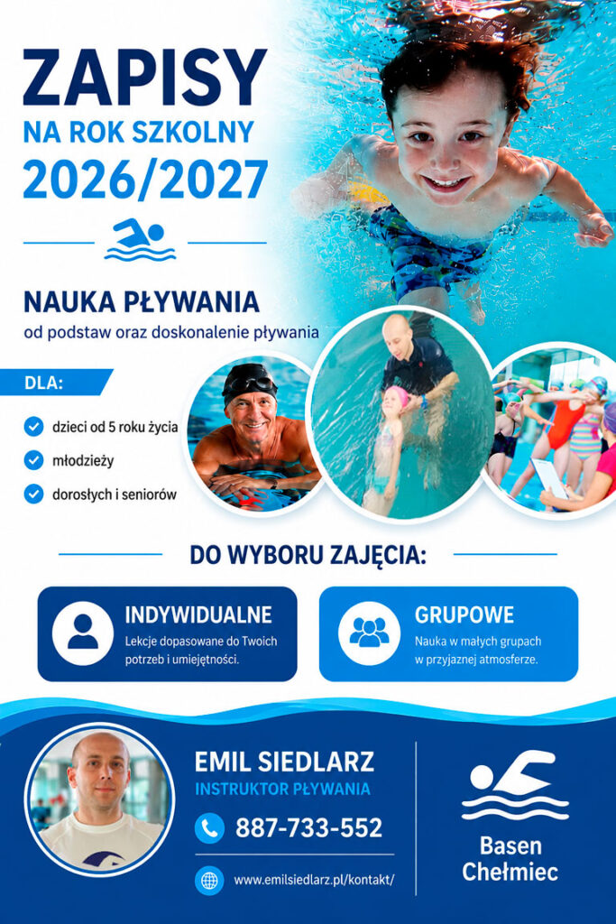 Zapisy na naukę pływania w roku szkolnym 2026/2027 w Chełmcu